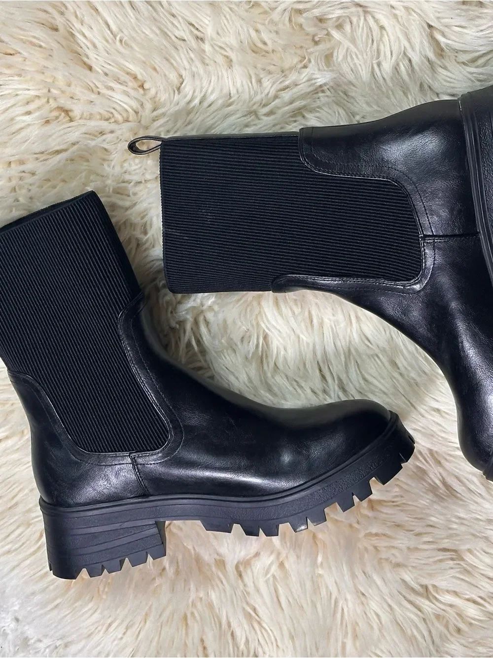 Rebecca Minkoff Black Lug Chelsea Ankle Boots